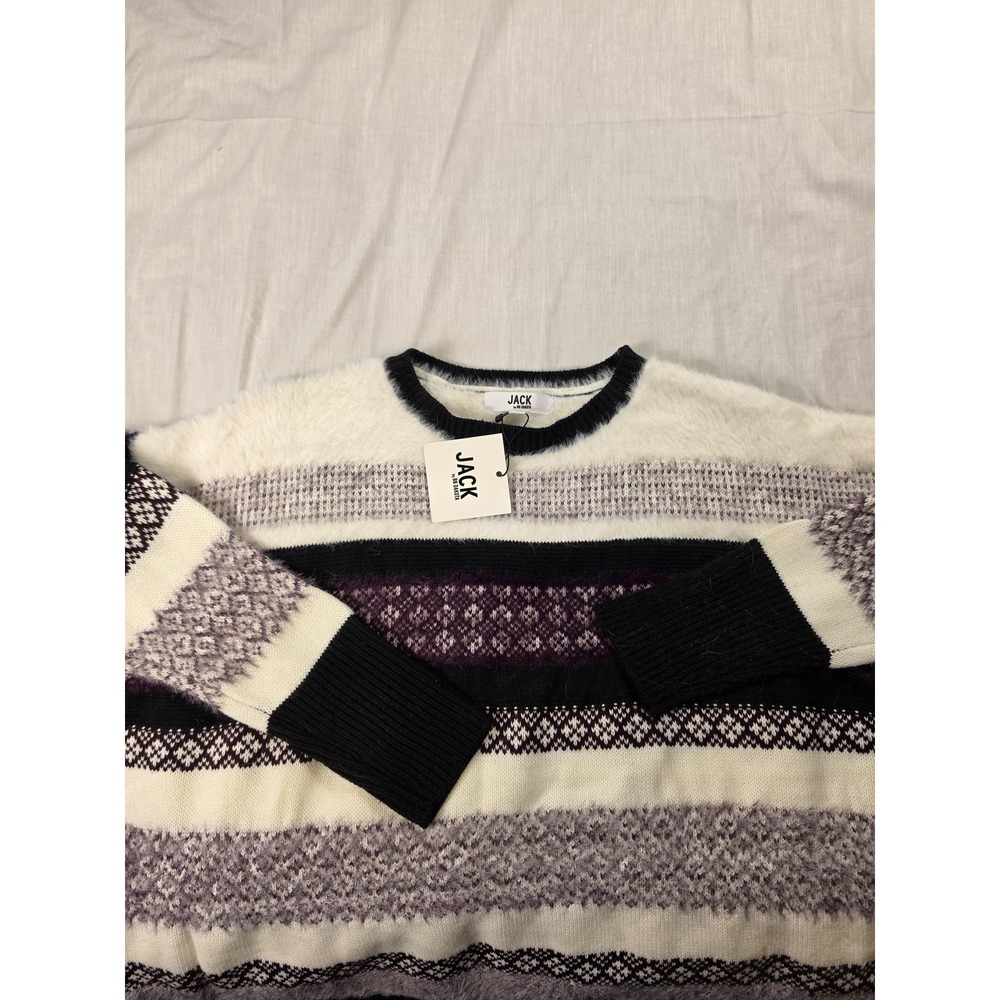 Jack By BB Dakota Sweater Womens S Multicolor Fair Isle Fuzzy Knit Pullover